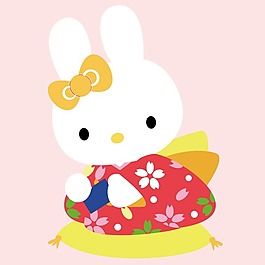 印花矢量圖 嬰童 小兔子 日本風格 和服 免費素材