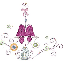 印花矢量圖 女童 可愛卡通 鳥籠 小鳥 免費素材