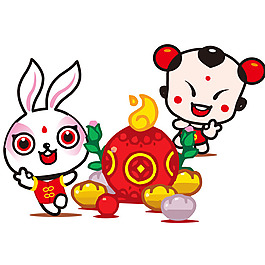 印花矢量圖 民族風(fēng)格 剪紙 喜慶 兔年 免費素材