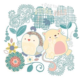 印花矢量圖 嬰童 T恤圖案 動物 小鳥 免費素材