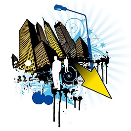 印花矢量圖 靚仔裝 T恤圖案 建筑 城市 免費素材