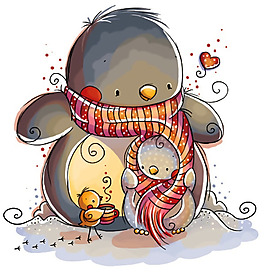 位圖 女童 卡通動(dòng)物 手繪風(fēng)格 雪人 免費(fèi)素材