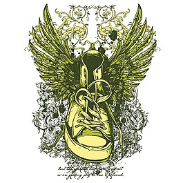 印花矢量圖 靚仔裝 T恤圖案 翅膀 植物 免費(fèi)素材