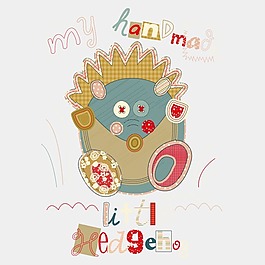 印花矢量圖 嬰童 卡通動物 刺猬 卡通文字 免費素材