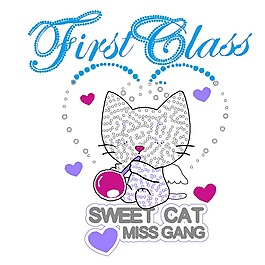 印花矢量圖 女童 可愛卡通 卡通動物 貓 免費素材