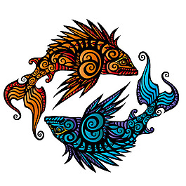 印花矢量圖 色彩 黃色 藍(lán)色 魚(yú) 免費(fèi)素材