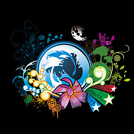 印花矢量圖 花卉 地球 圖案概括 色彩 免費(fèi)素材