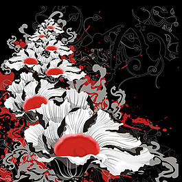 印花矢量圖 花 色彩 黑色 白色 免費素材
