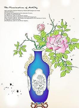 矢量牡丹花瓶