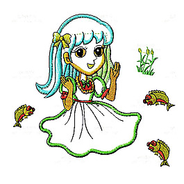 繡花 色彩 白色 綠色 藍(lán)色 免費素材