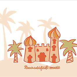 印花矢量圖 建筑 城堡 色彩 橙色 免費(fèi)素材