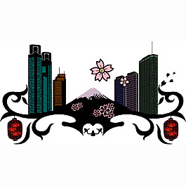 印花矢量圖 建筑 高樓 山峰 色彩 免費(fèi)素材