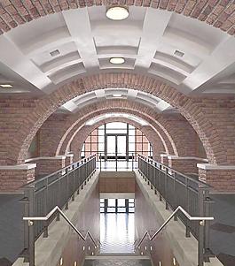 室内渲染 红砖楼梯走廊