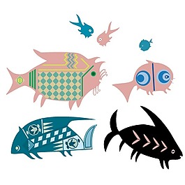 印花矢量图 动物 鱼 海洋生物 色彩 免费素材