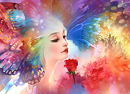 位图 人物 女人 玫瑰花 色彩 免费素材