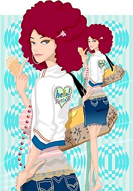 印花矢量圖 人物 少女 色彩 五顏六色 免費(fèi)素材