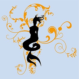 印花矢量圖 人物 美人魚 色彩 黑色 免費(fèi)素材