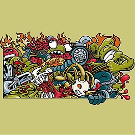 印花矢量圖 色彩 五顏六色 怪物 斗爭(zhēng) 免費(fèi)素材