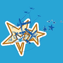 印花矢量圖 色彩 藍色 橙色 五角星 免費素材