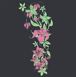 印花矢量圖 優(yōu)雅植物花卉 色彩 灰色 紅色 免費(fèi)素材