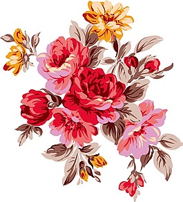 印花矢量圖 色彩 紅色 黃色 花朵 免費素材