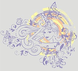 印花矢量圖 人物 女人 色彩 紫色 免費素材