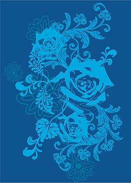 印花矢量圖 優(yōu)雅植物 花朵 色彩 藍(lán)色 免費(fèi)素材