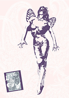 印花矢量圖 人物 女人 色彩 紫色 免費(fèi)素材