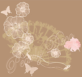印花矢量圖 色彩 咖啡色 粉色 花朵 免費(fèi)素材