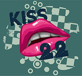 印花矢量圖 嘴唇 KISS 英文 數(shù)字 免費(fèi)素材
