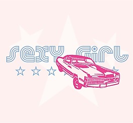 印花矢量圖 汽車 英文 五角星 藕色 免費素材