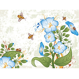 印花矢量圖 色彩 綠色 藍色 蜜蜂 免費素材