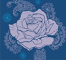 印花矢量圖 青色 紫色 玫瑰花 免費素材