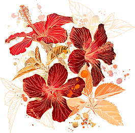 印花矢量圖 色彩 紅色 橙色 花朵 免費素材