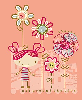 印花矢量圖 人物 少女 色彩 粉色 免費素材