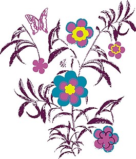 印花矢量圖 優(yōu)雅植物 花 色彩 藍(lán)色 免費(fèi)素材