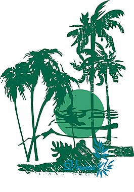 印花矢量圖 樹 椰樹 色彩 綠色 免費(fèi)素材
