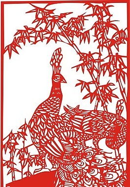 印花矢量圖 動物 孔雀 竹子 色彩 免費(fèi)素材