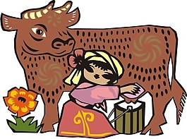 印花矢量圖 動物 奶牛 人物 女人 免費素材