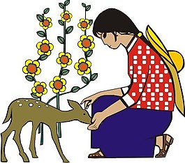 印花矢量圖 動物 小鹿 人物 女人 免費(fèi)素材
