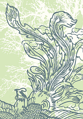 印花矢量圖 動物 鳳凰 色彩 水綠色 免費(fèi)素材
