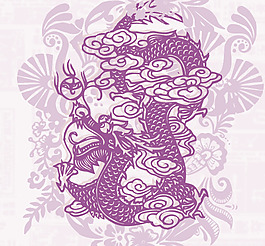 印花矢量圖 龍 花 紫色 藕荷色 免費素材