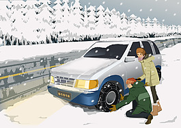 雪地停車彩繪