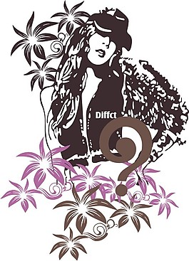 印花矢量圖 人物 少女 文字 英文 免費素材