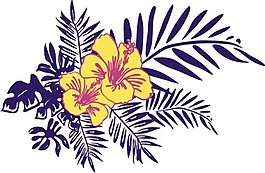 印花矢量圖 優(yōu)雅植物 黃色 紫色 花紋 免費(fèi)素材