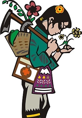 印花矢量圖 人物 少女 花草 綠色 免費(fèi)素材