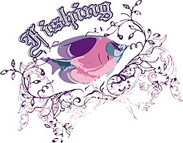 印花矢量圖 動(dòng)物 抽象動(dòng)物 魚 文字 免費(fèi)素材