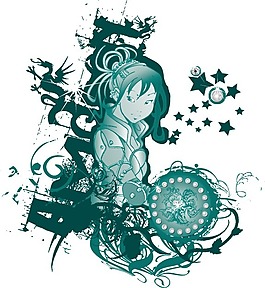 印花矢量圖 人物 卡通人物 少女花卉 色彩 免費(fèi)素材