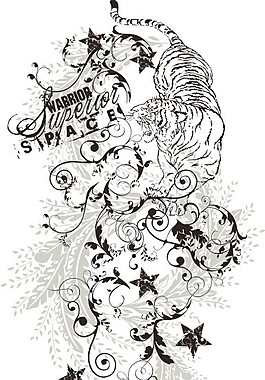 印花矢量圖 動物 老虎 草 色彩 免費(fèi)素材