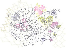 印花矢量圖 抽象人物 少女 動(dòng)物 蝴蝶 免費(fèi)素材